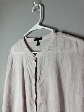 Eileen Fisher Organic Handkerchief Linen Mandarin Collar Long Sleeve Top SZ XL